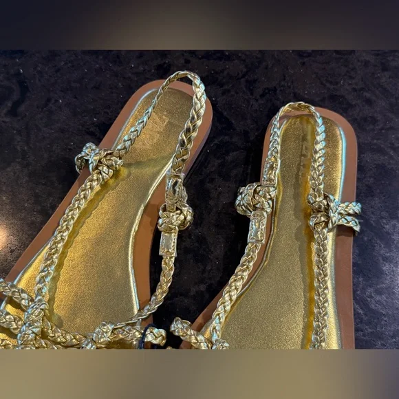 Zara Gold Braided Sandals - Picture 8 of 9